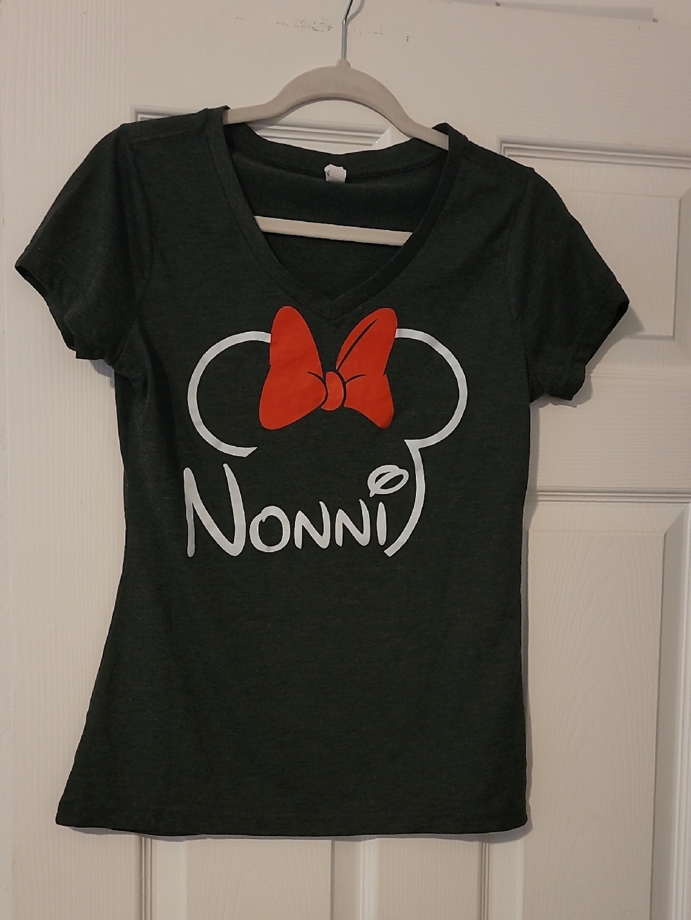 Nonni Disney Graphic V-Neck Tee with Red Bow
